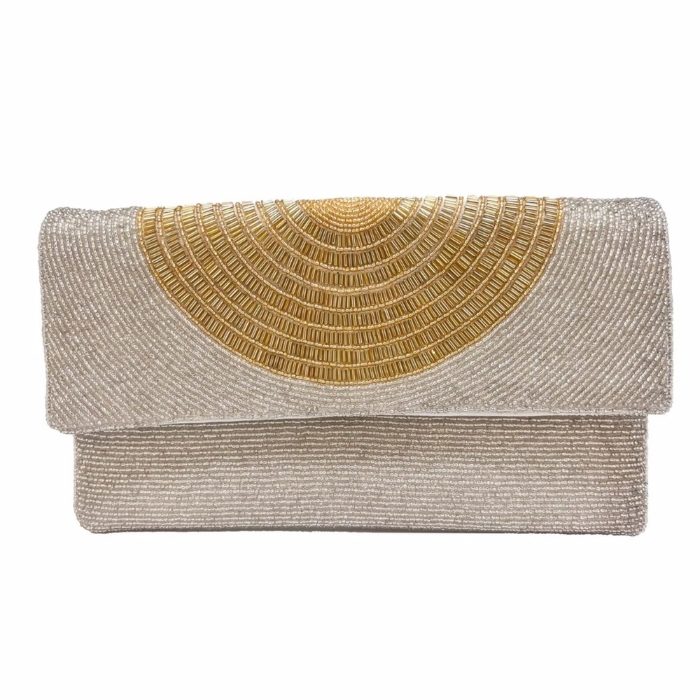 Ricki Designs ✨BEADED SILVER WITH GOLD HALF MOON CLUTCH
